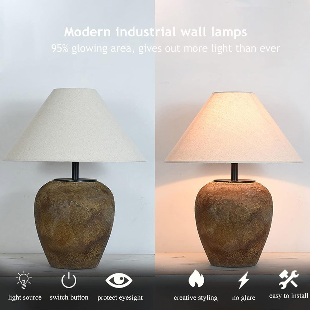 Rustic Farmhouse Clay Pot Table Lamps 19.6" Tall Ceramic Table Lamp, Ame...