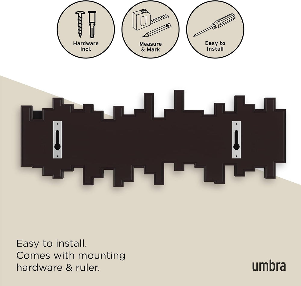 Umbra Sticks Wall Mount Coat Rack, 5 Hook Retractable Pegs, Espresso
