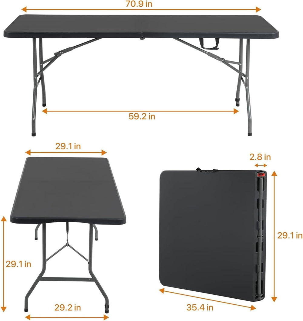 6 FT Folding Table with Built-in Handle and Steel Legs Black