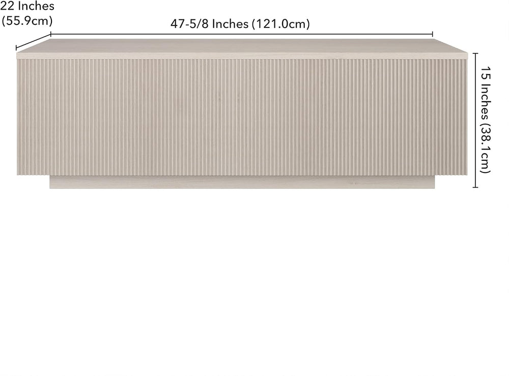 Henn&Hart 48" Modern Fluted Coffee Table, Beech White