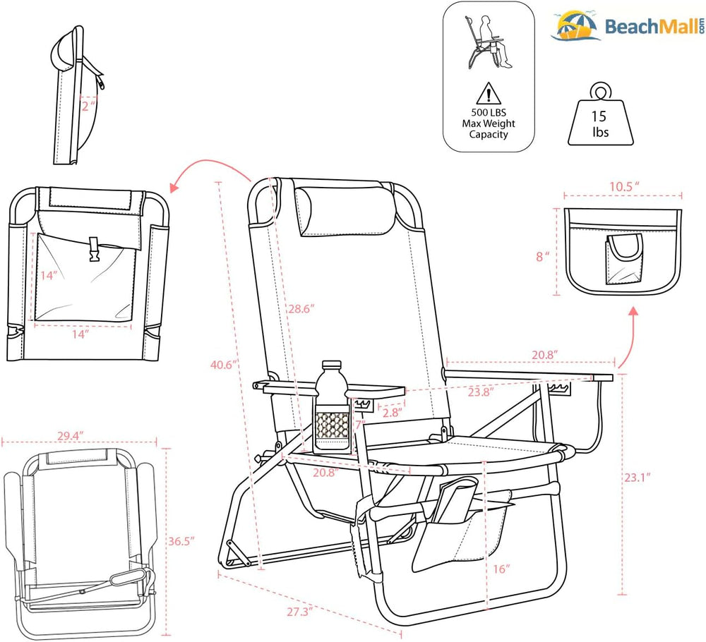 Big Jumbo XL Heavy Duty Beach Chair for Big & Tall Adults, 16" High,...