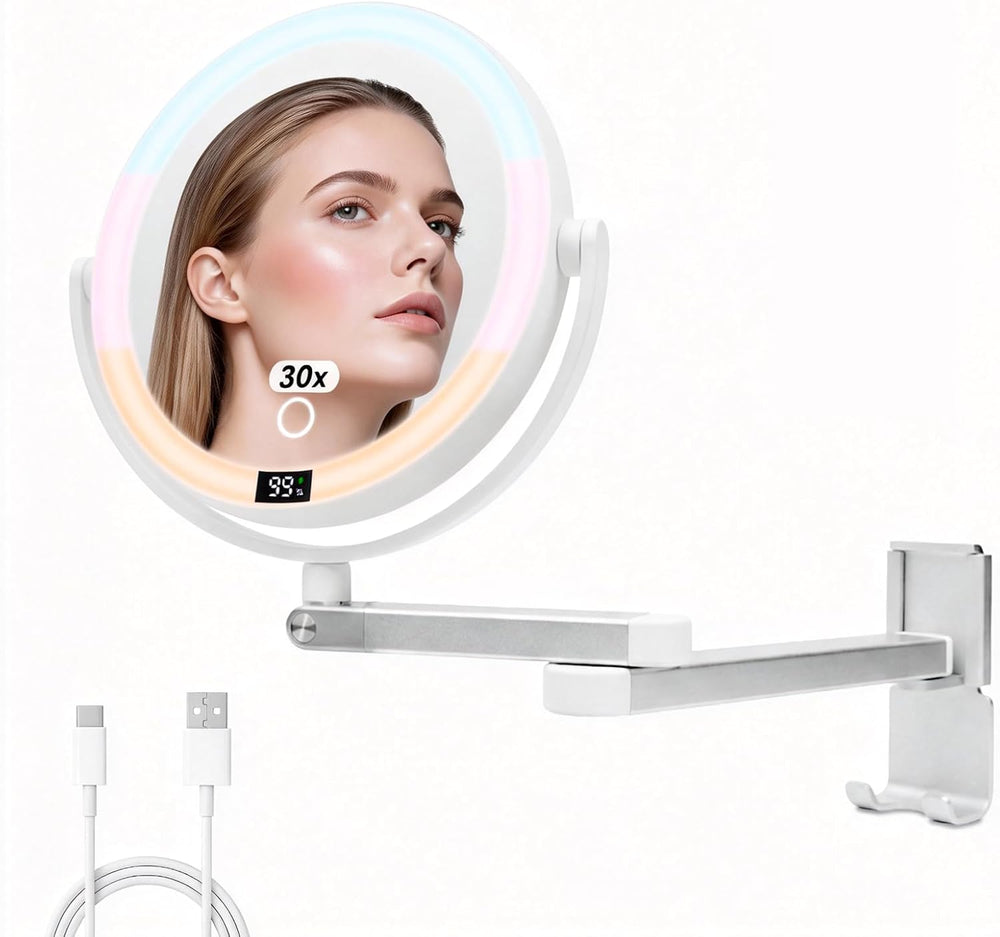 Wall Mounted Makeup Mirror, Digital Screen Magnifying Mirror with Light
