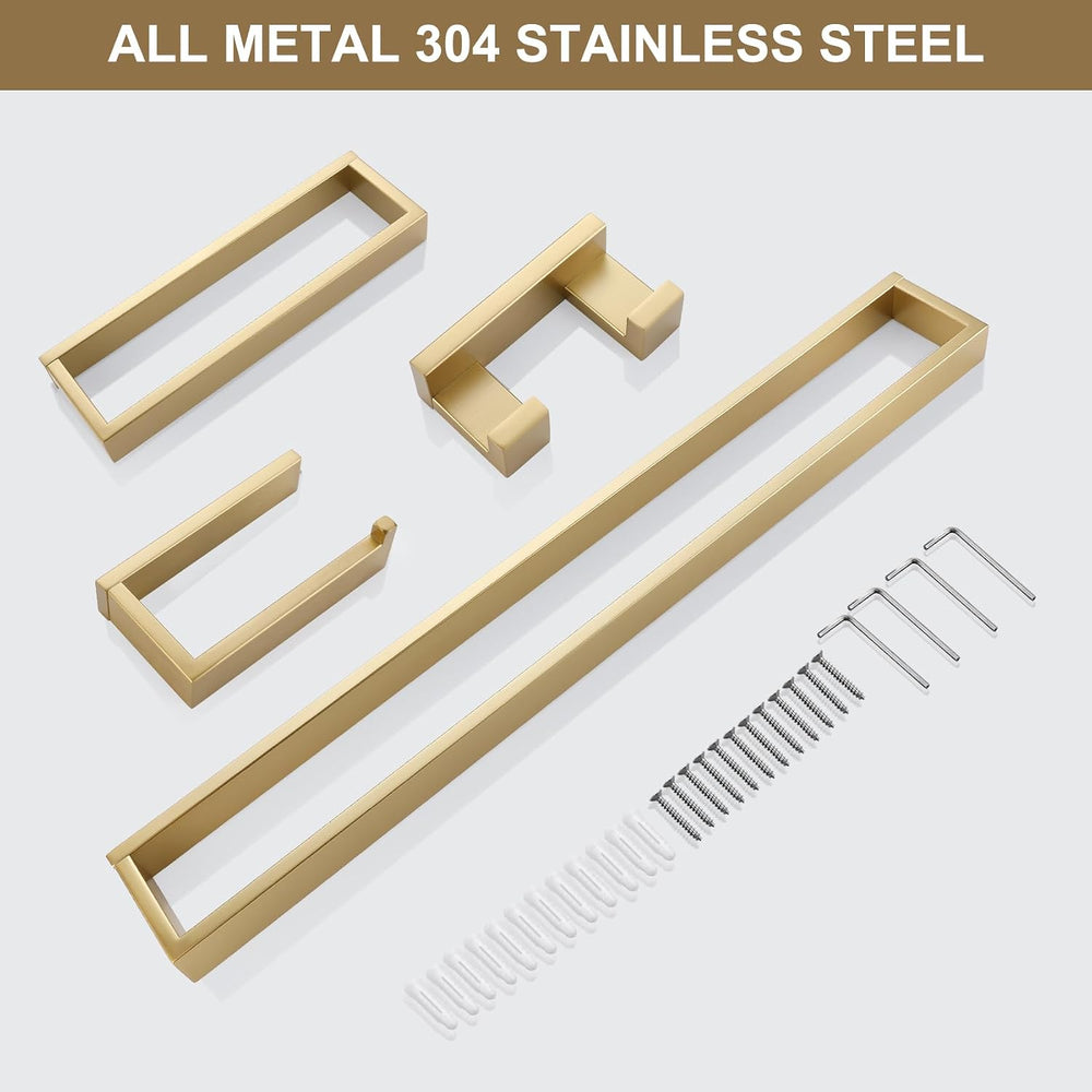 Lairuier Brushed Gold Bathroom Hardware Accessories, 4PCS Towel Bar Set