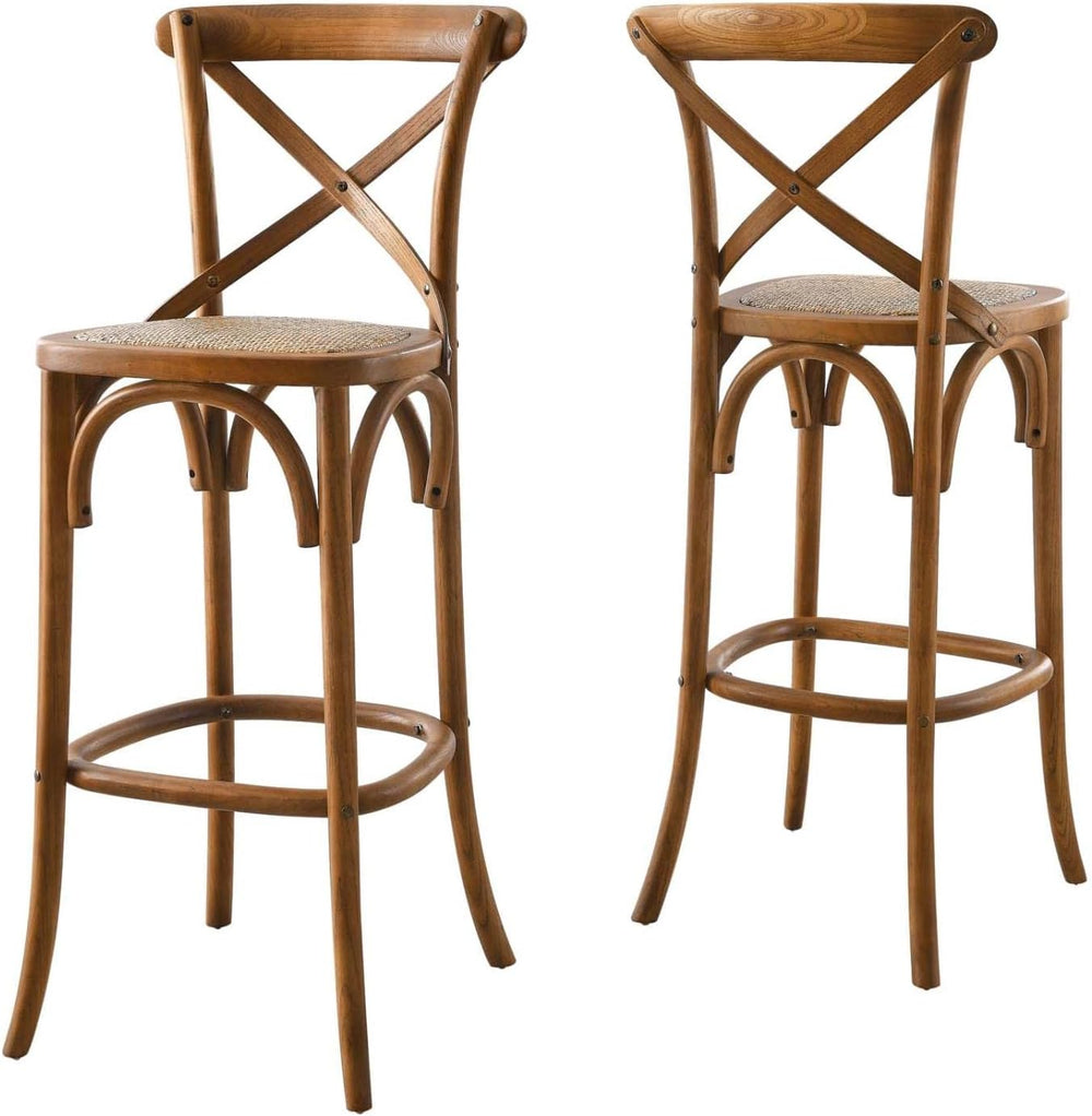 Modway Gear X-Back Wood Bar Stool in Walnut