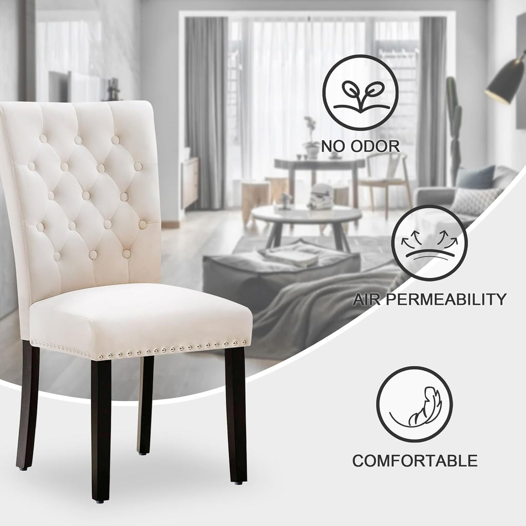 adochr Velvet Dining Chairs Set of 2, Parsons Kitchen Chair, Beige