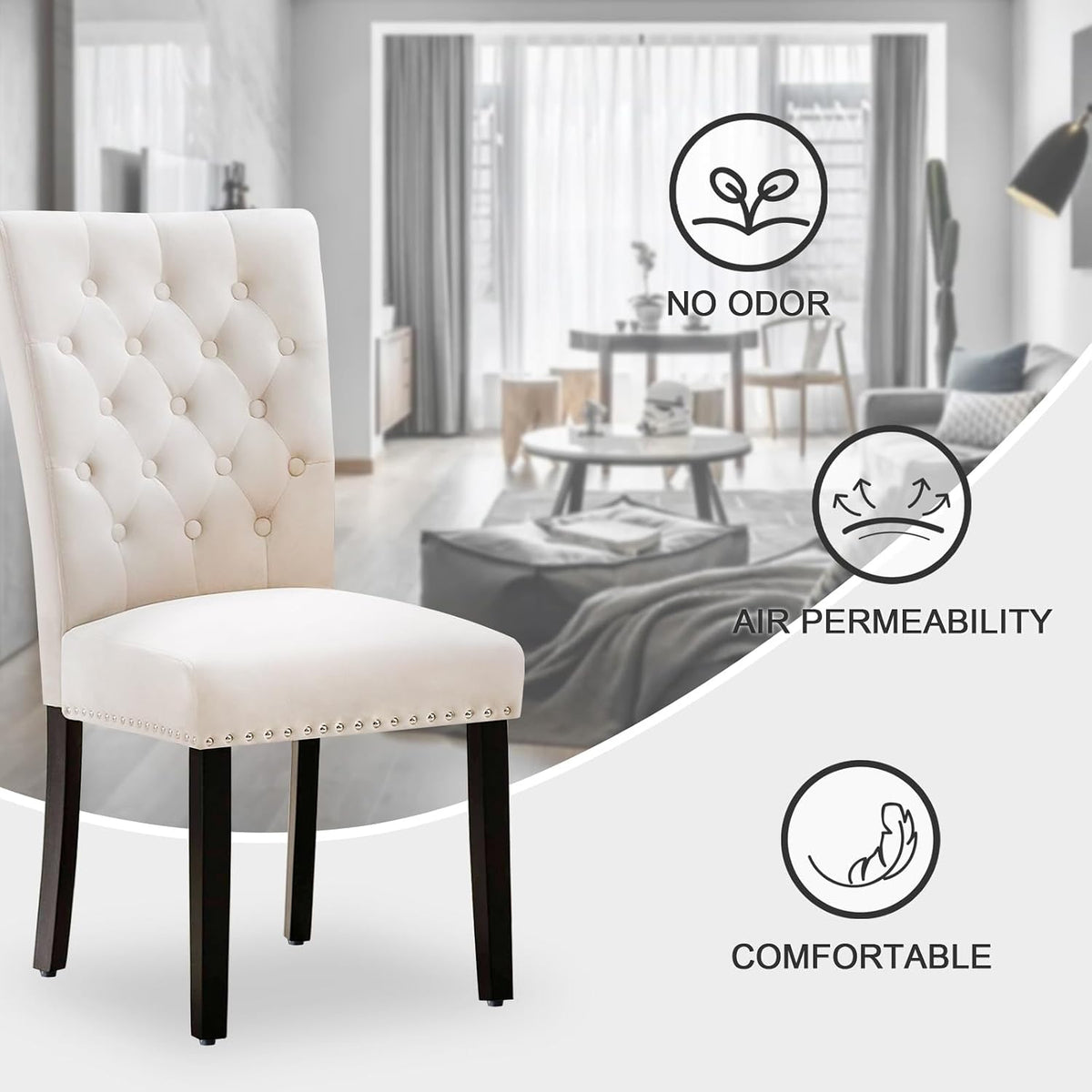 adochr Velvet Dining Chairs Set of 2, Parsons Kitchen Chair, Beige