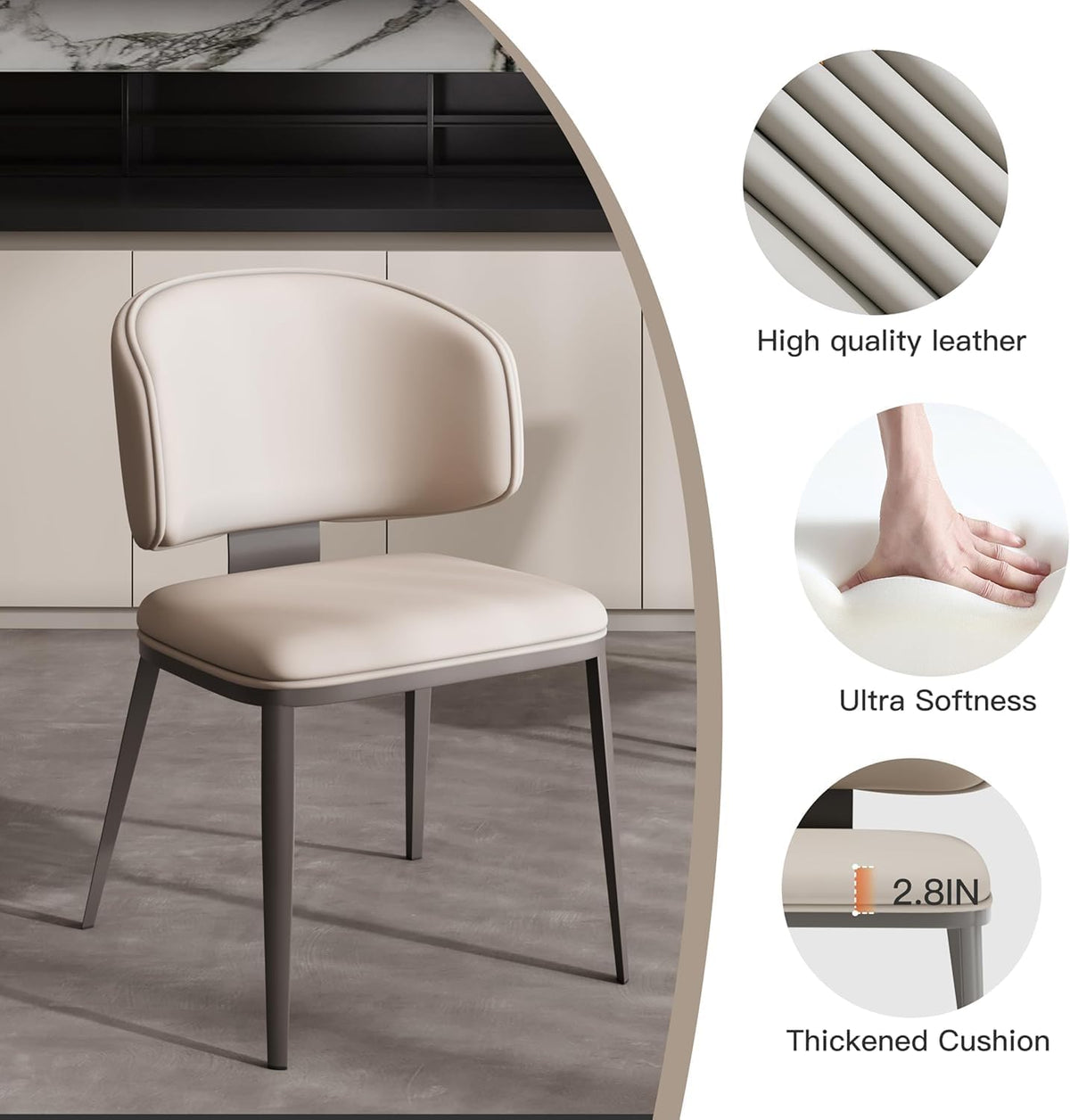 Dining Chairs Set of 4, Faux Leather Dining Chairs, Light Gray