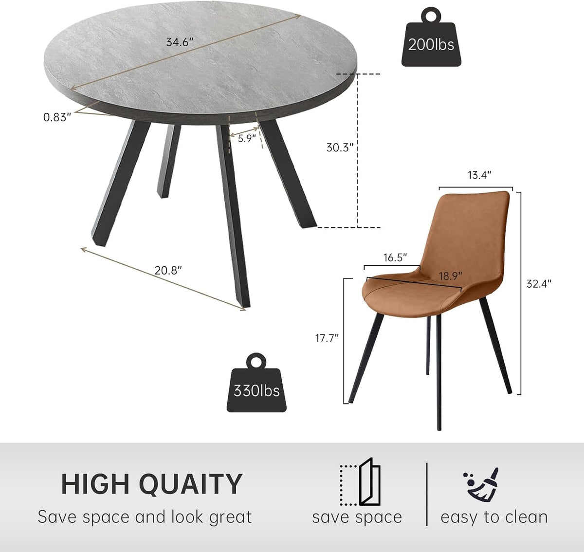 zerifevni round dining table set, mid century modern shown in use