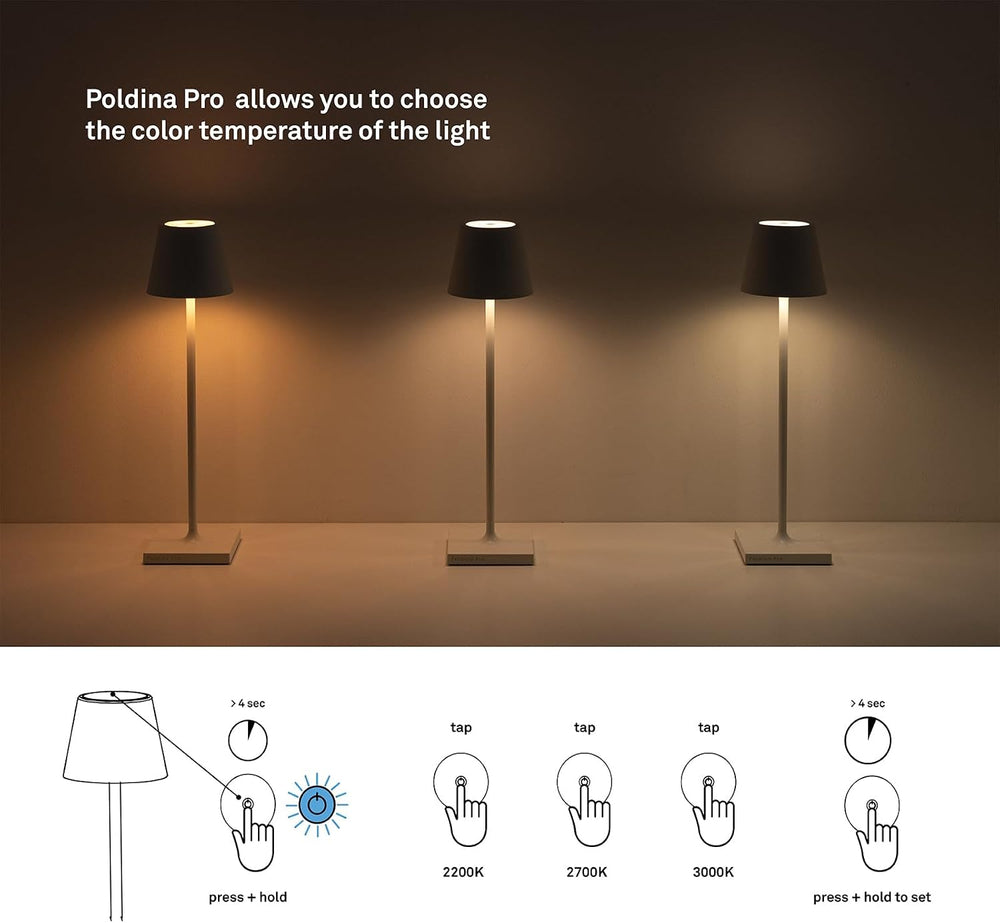 Zafferano, Poldina Pro, Rechargeable Cordless Lamp, Black