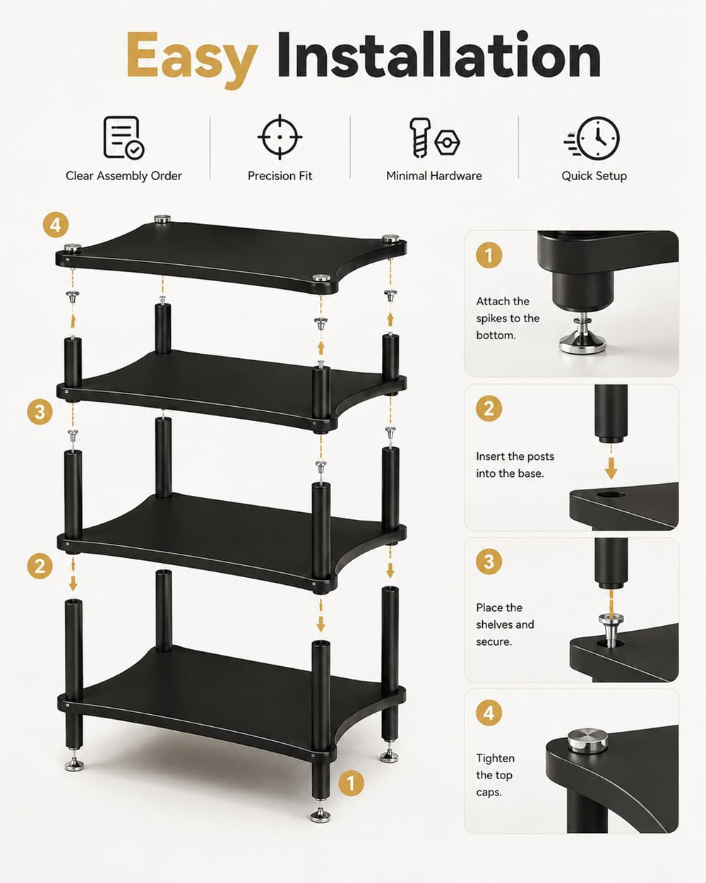 Heavy Duty 3-Tier AV Media Stand, 264 lb Load Capacity, Teak