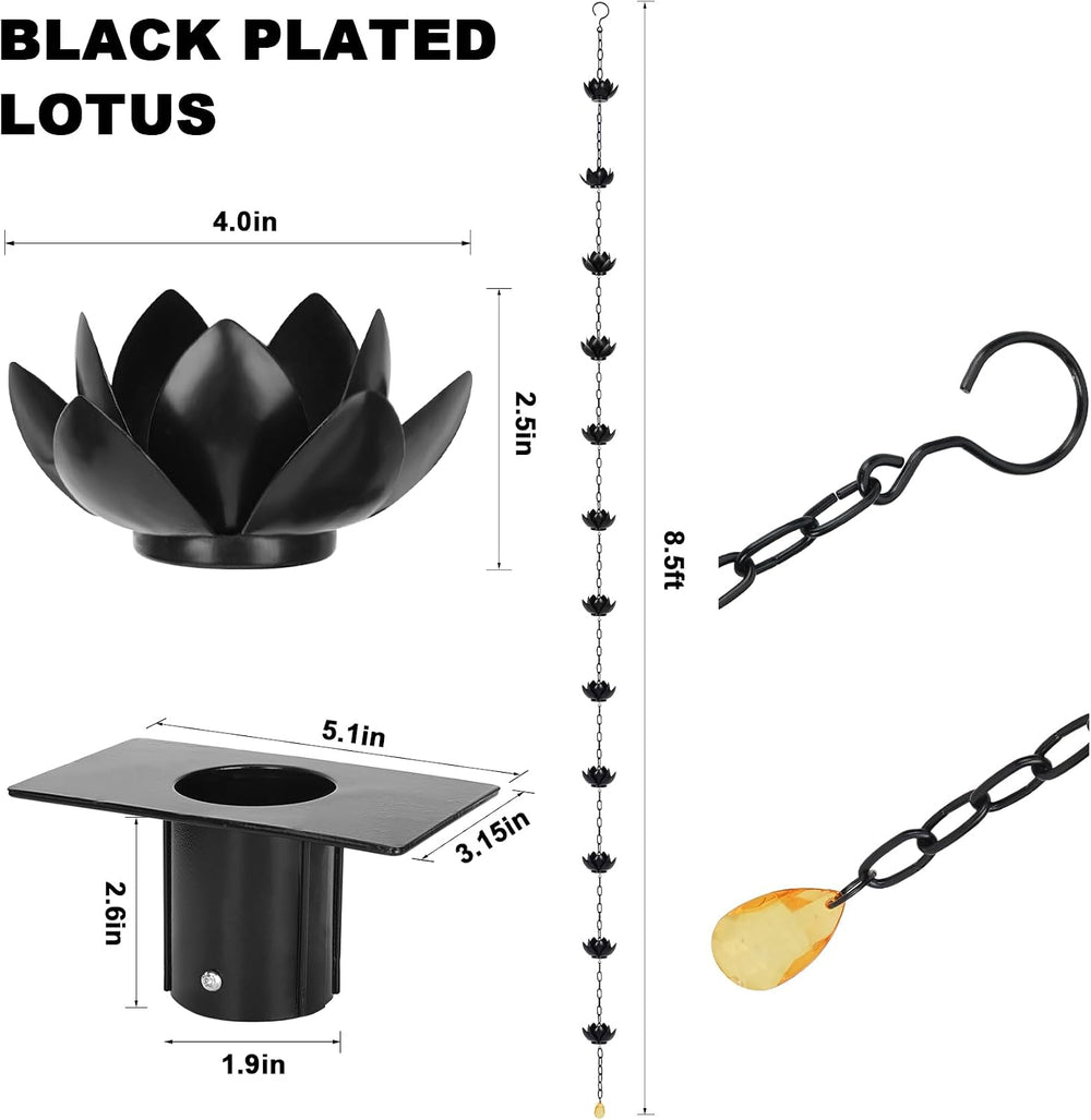 Rifachua 8.5ft Black Lotus Rain Chain for Gutter Downspout Outside
