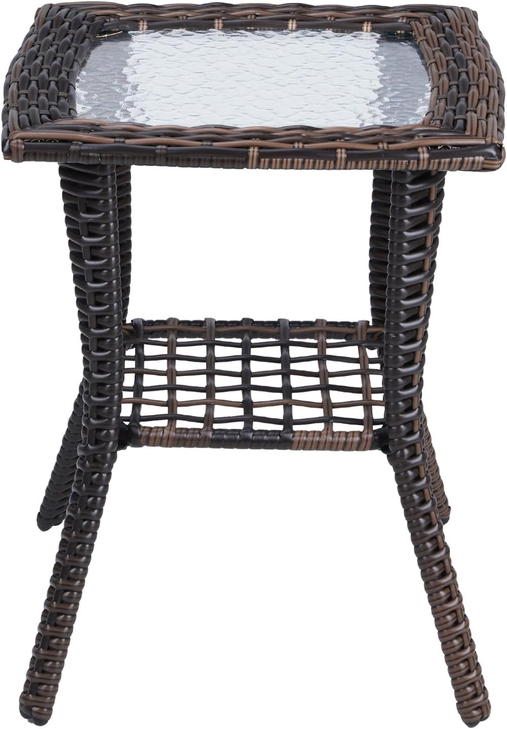 outdoor rattan side table, brown, side view