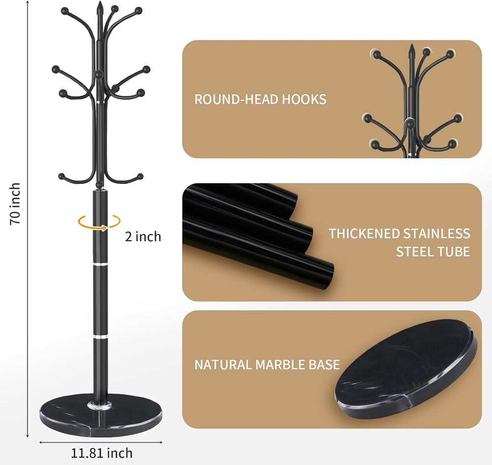 Metal Coat Rack Stand, Modern Freestanding Coat Rack with Natural Marble Base...
