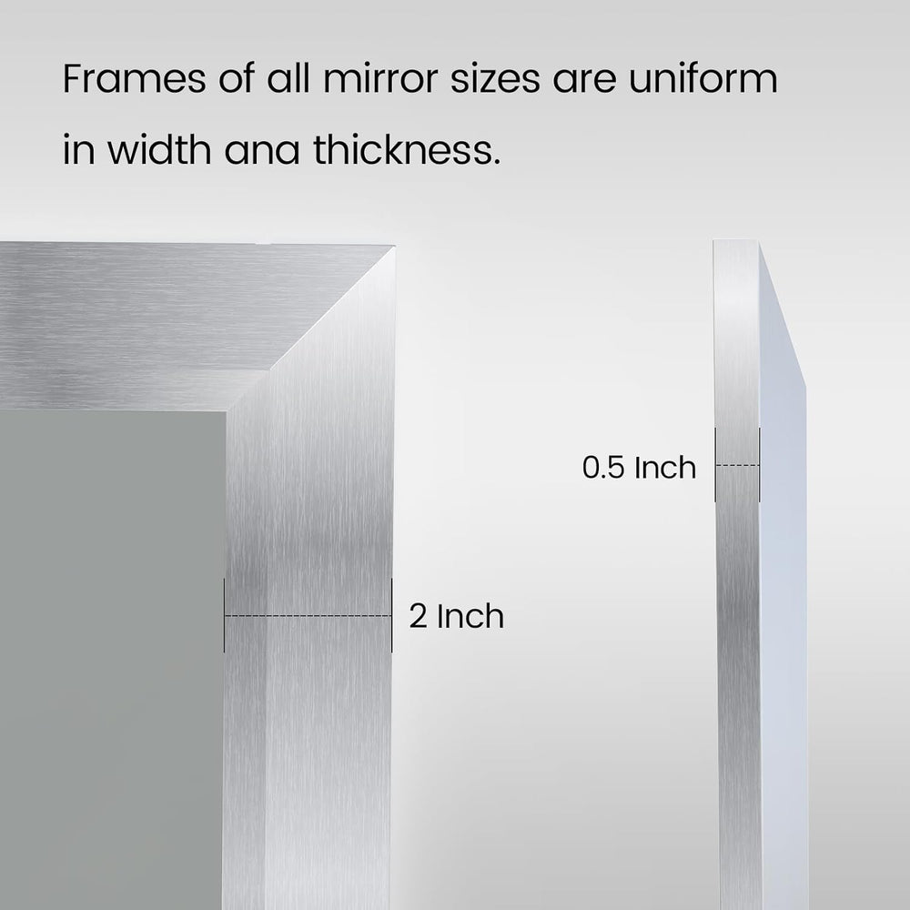 Amorho Bathroom Mirror for Wall 24x30 Inch, Brushed Silver Metal Framed