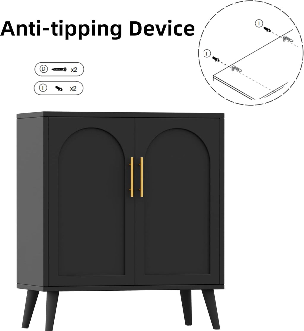 Keehusux 15.7" D Black Storage Cabinet with 2 Doors & Adjustable Shelf