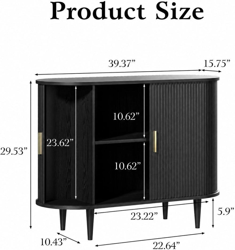 DHH Sideboard Buffet Cabinet with Storage,Mid Century Modern Fluted Accent Co...