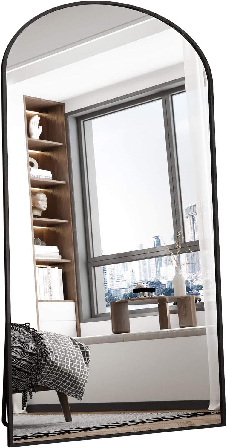 Beauty4U 71" x 32" Arched Full Length Mirror with Stand, Black Floo...