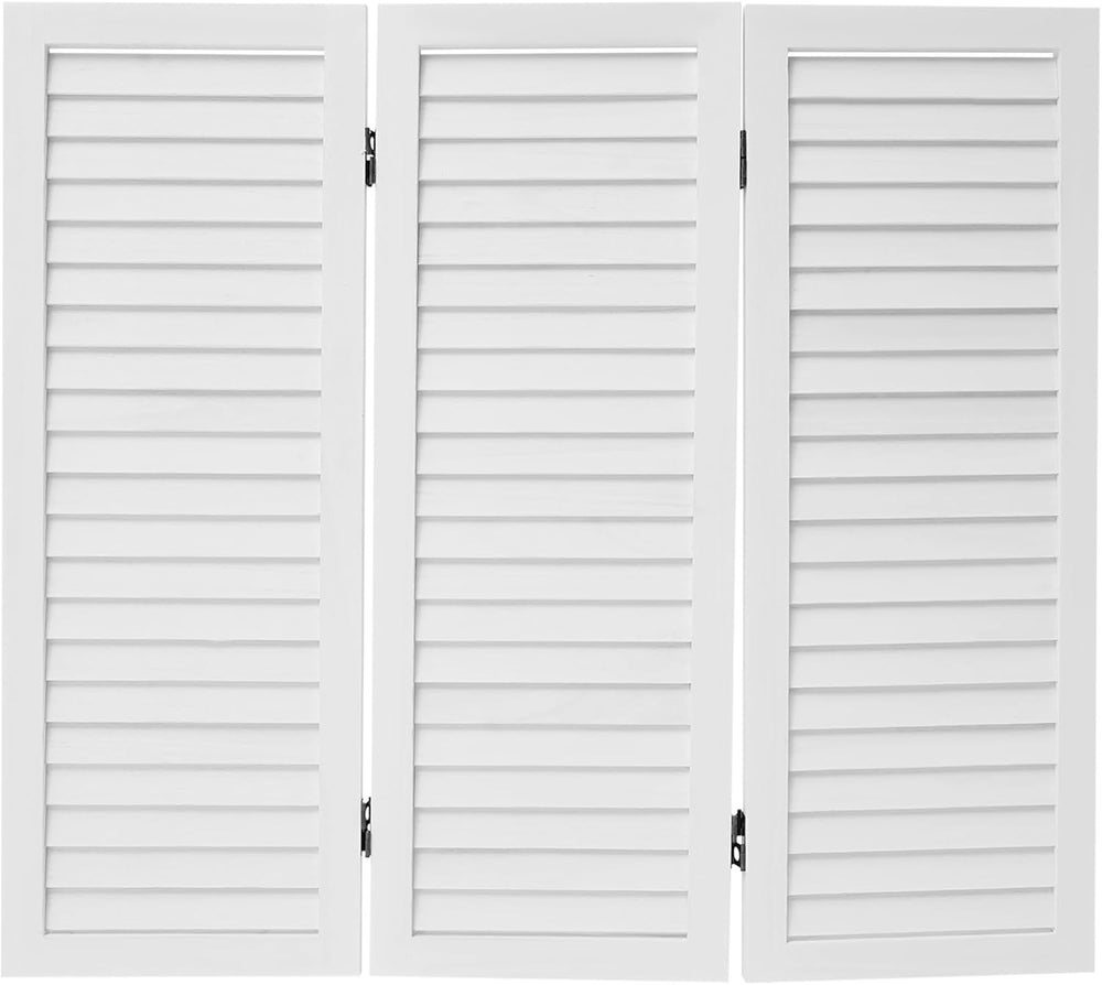 3 Panel Room Divider Screen White, Paulownia Wood Freestanding Privacy Partit...