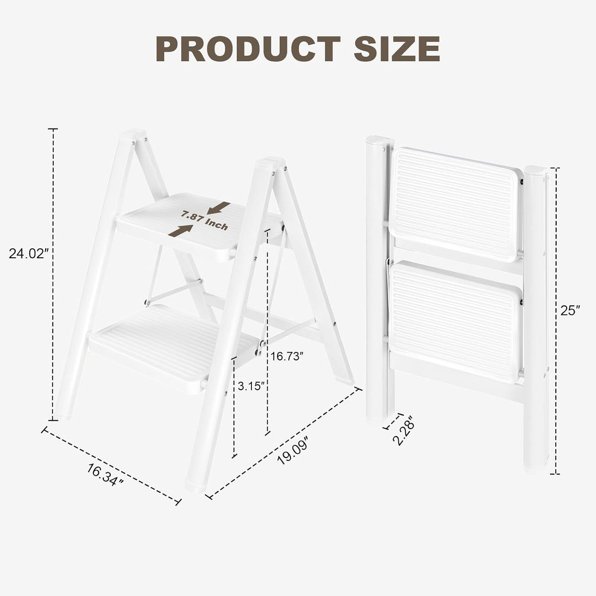 Valeo 2 Step Ladder,Lightweight Folding Step Stool with Wide Anti-Slip Pedal, 330LBS Capacity, Heavy Duty,Sturdy Iron Metal Step Stool for Home, Kitchen, Closet, Adults, White