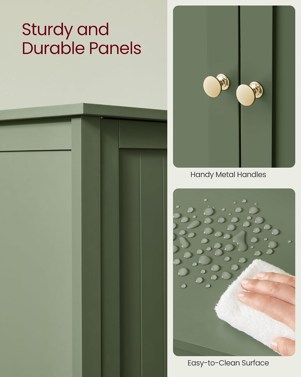 VASAGLE Bathroom Floor Storage Cabinet, 2 Adjustable Shelves, Forest Green