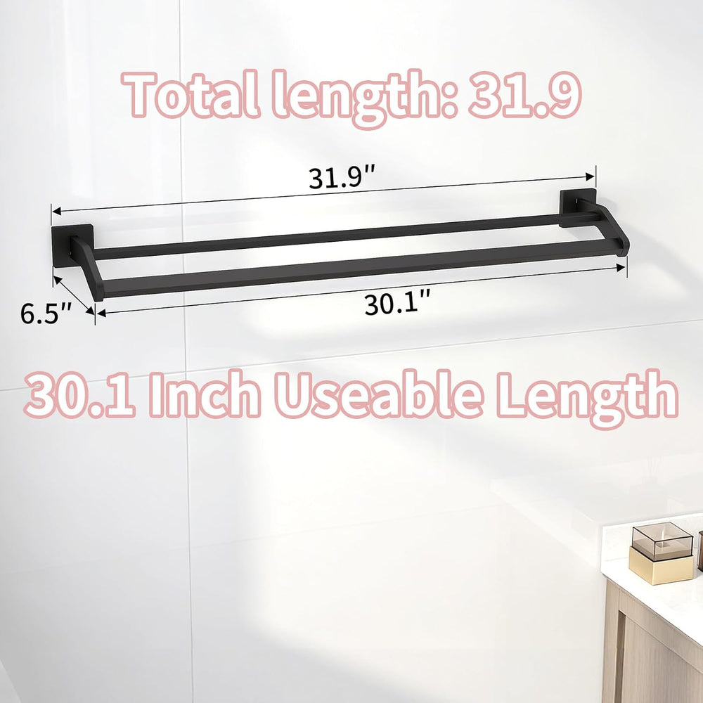 STWWO Double Towel Bar for Bathroom Wall Mounted, 32 Inch, Matte Black
