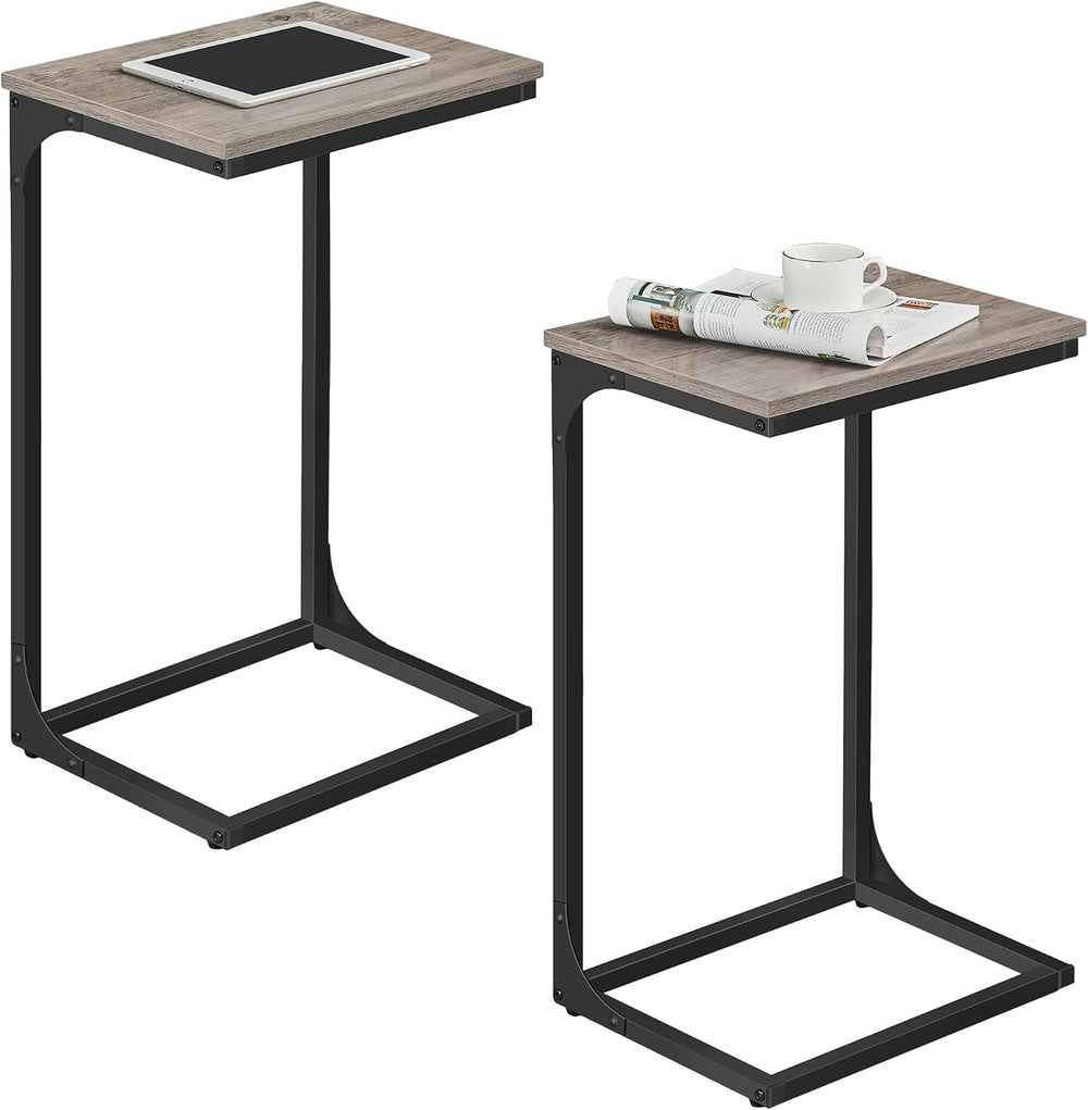 VASAGLE C-Shaped End Table, Set of 2, Couch Side Table with Metal Frame