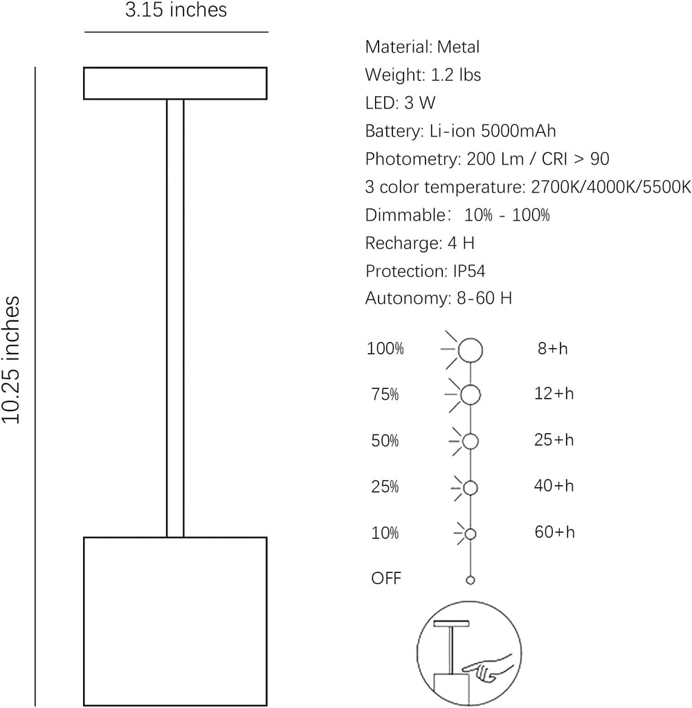 Cordless Rechargeable LED Table Lamp Set of 2, Matte Black