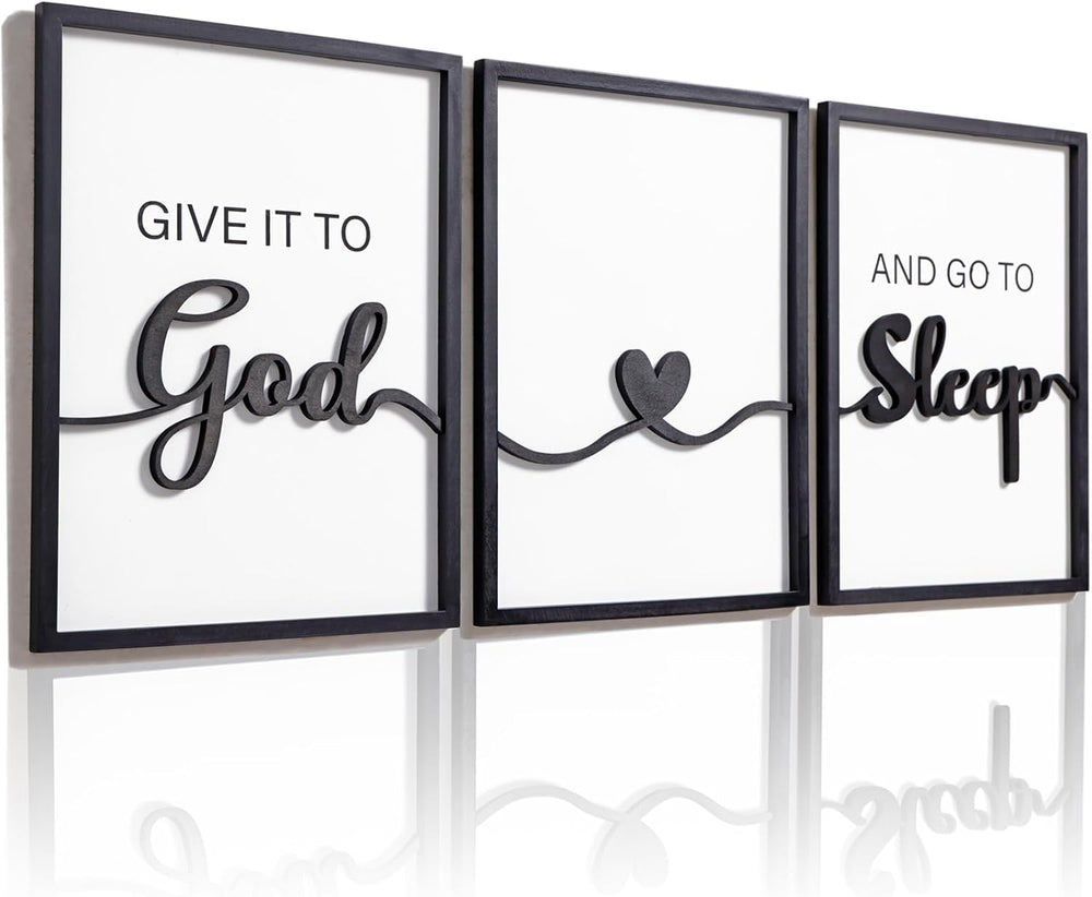 3D Wood Give it to God and Go to Sleep Signs 36x16”, Above Bed Wall Decors, B...