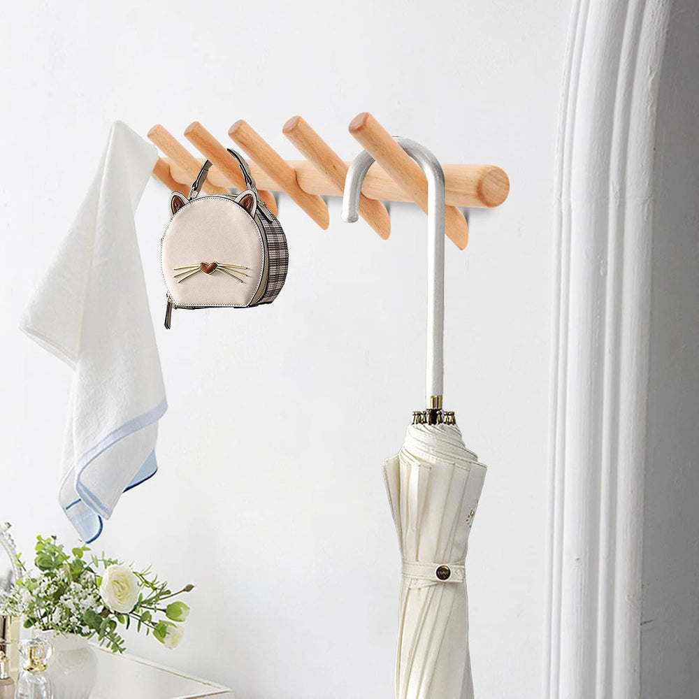 KYSMOTIC Wood Coat Rack Wall Mount Wooden Hat Rack (Beech Wood, 6Hooks)