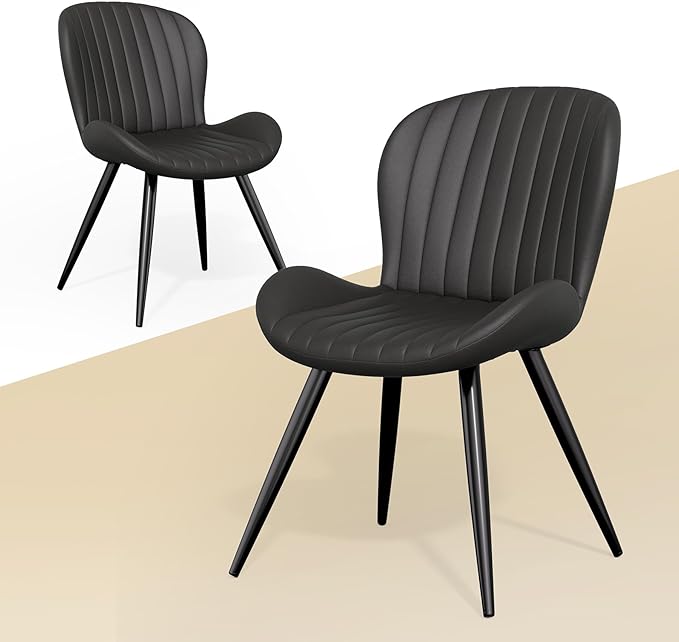 Nalupatio Dining Chairs Set of 2, Modern Dining Room Chairs Comfy Backrest Thick Upholstered Kitchen Chairs 19IN Height with Metal Legs Black