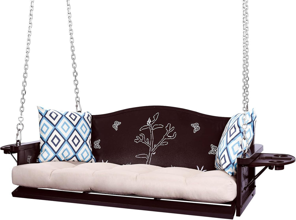 3-Seat Metal Porch Swing 900 LBS Heavy Duty Hanging Bench with Upgraded Tray ...