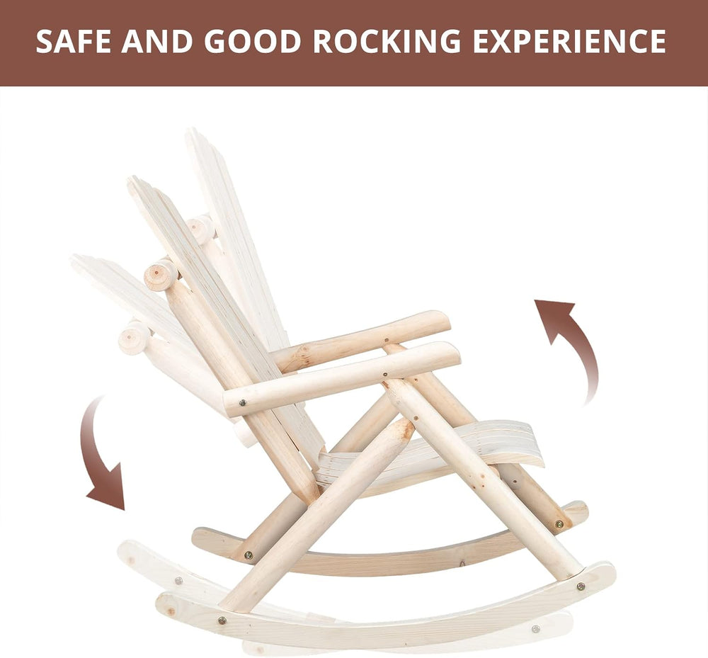 Outvita Wooden Rocking Chair, Fir Log Adirondack Rocker(Natural Finish)