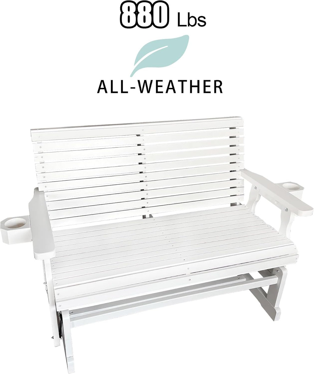 Fortune Candy Patio Glider with Cup Holders, Snow White, 2-Seater