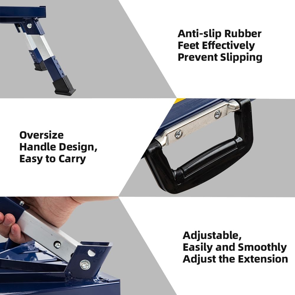 Homeon Wheels Adjustable RV Step Stool, Folding Aluminum Platform, Blue
