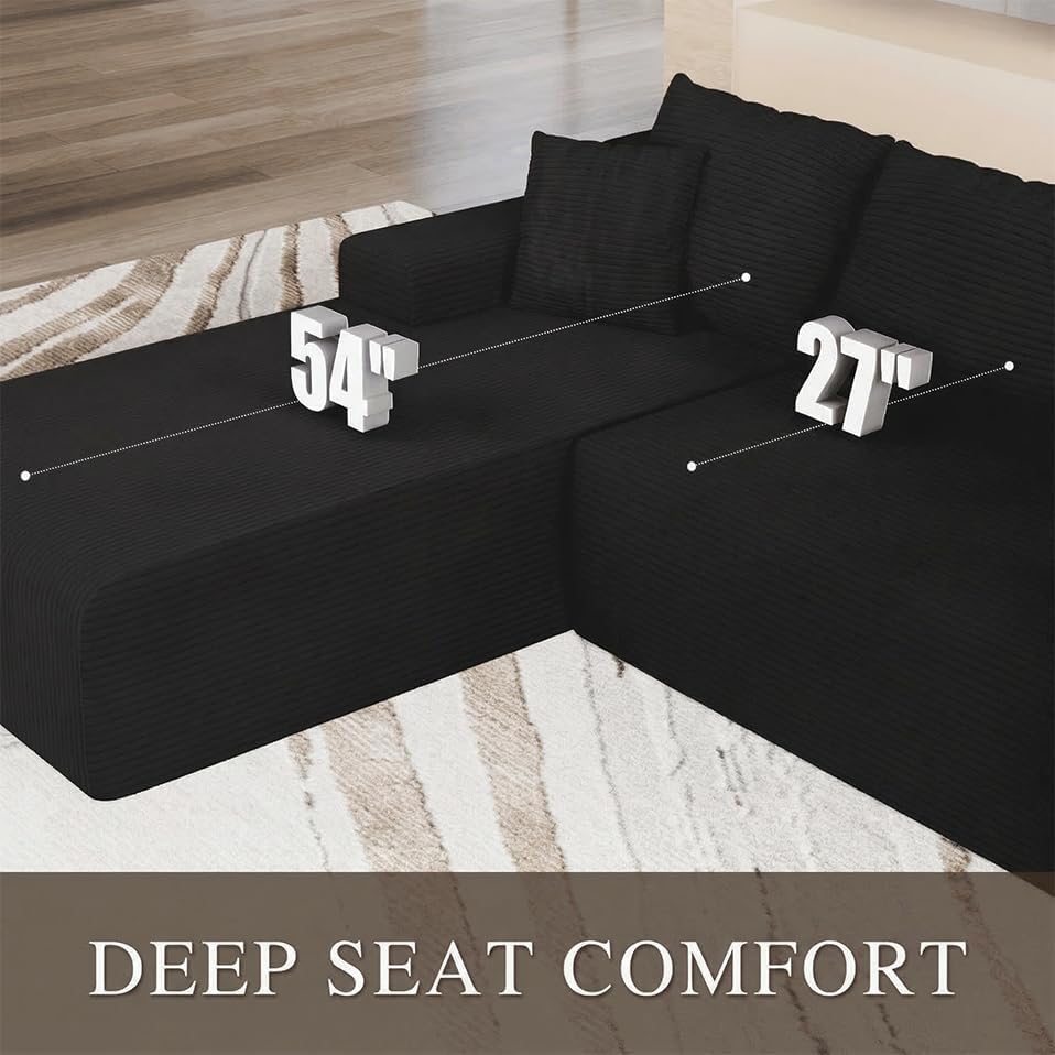 96" l shaped modular sectional sofa, cloud couch, side view