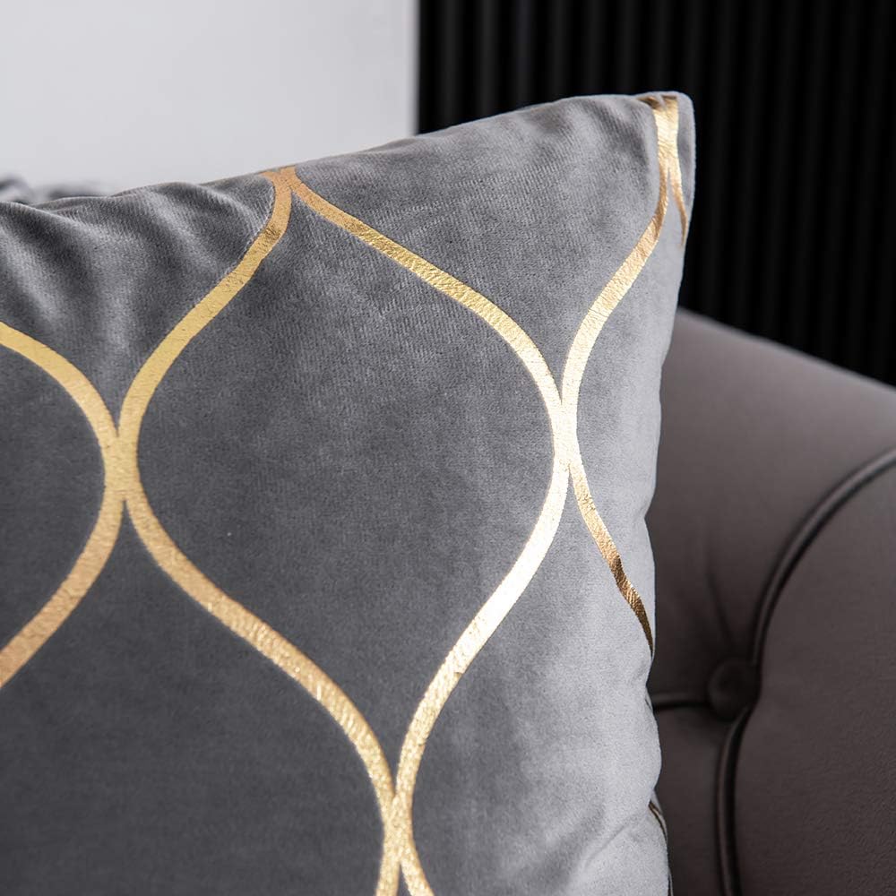 DEZENE Gold Velvet Throw Pillow Covers: 2 Pack 24x24 Inch Square Decorative P...
