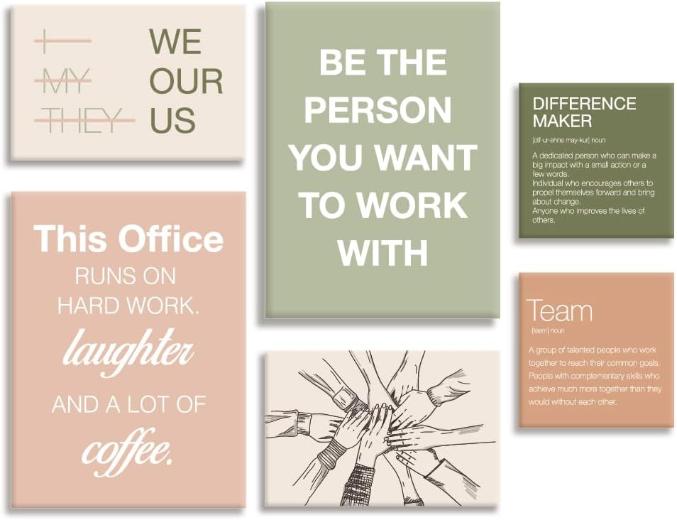 YEOION Motivational Office Wall Art Set of 6,Teamwork Canvas Frame Artwork