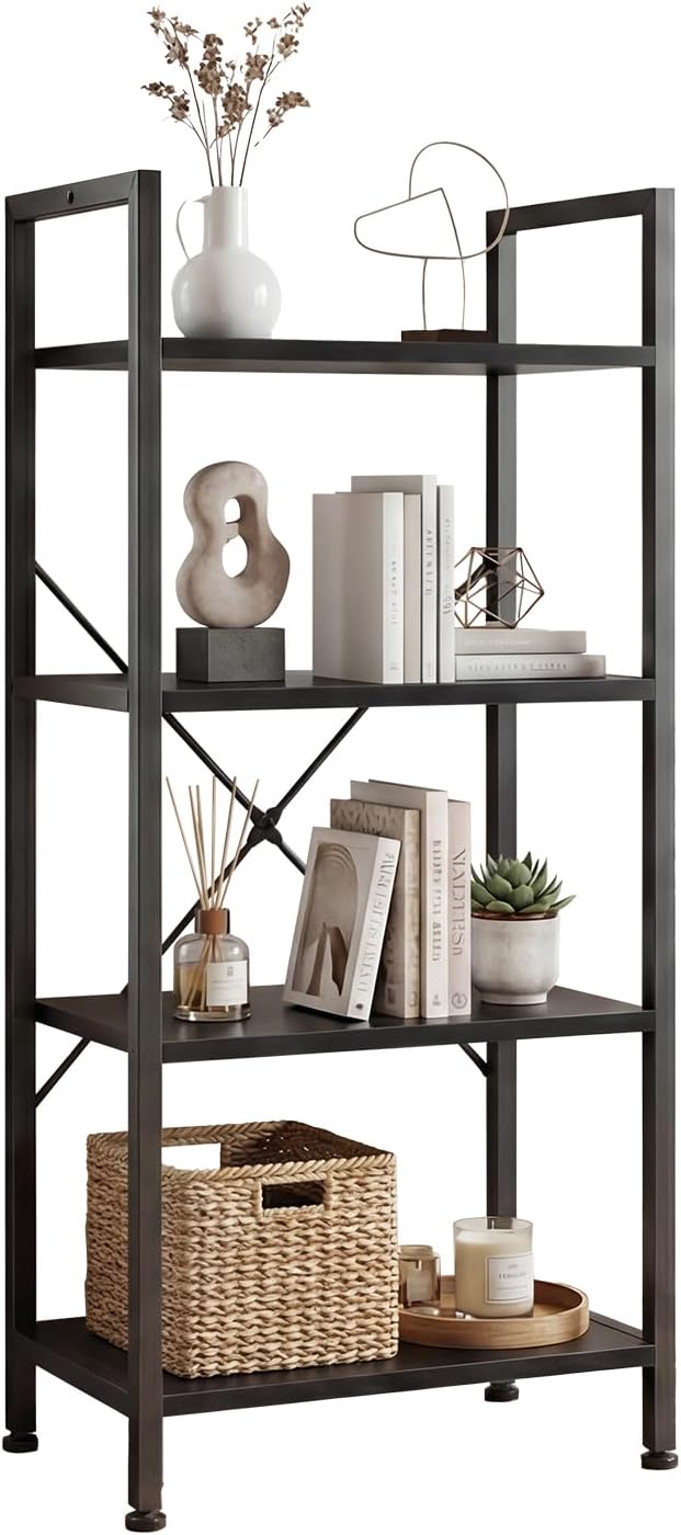 DUMOS 4 Tiers Open Bookshelf, Classic Freestanding Tall Display Shelf, Multif...