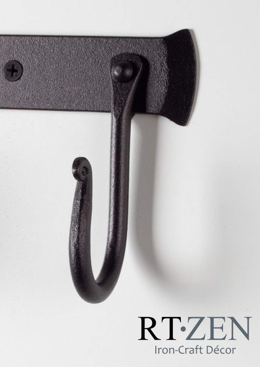 RTZEN Classic Farmhouse Wall Mount Multi-Use Wrought Iron Hook Set (3 Pack)