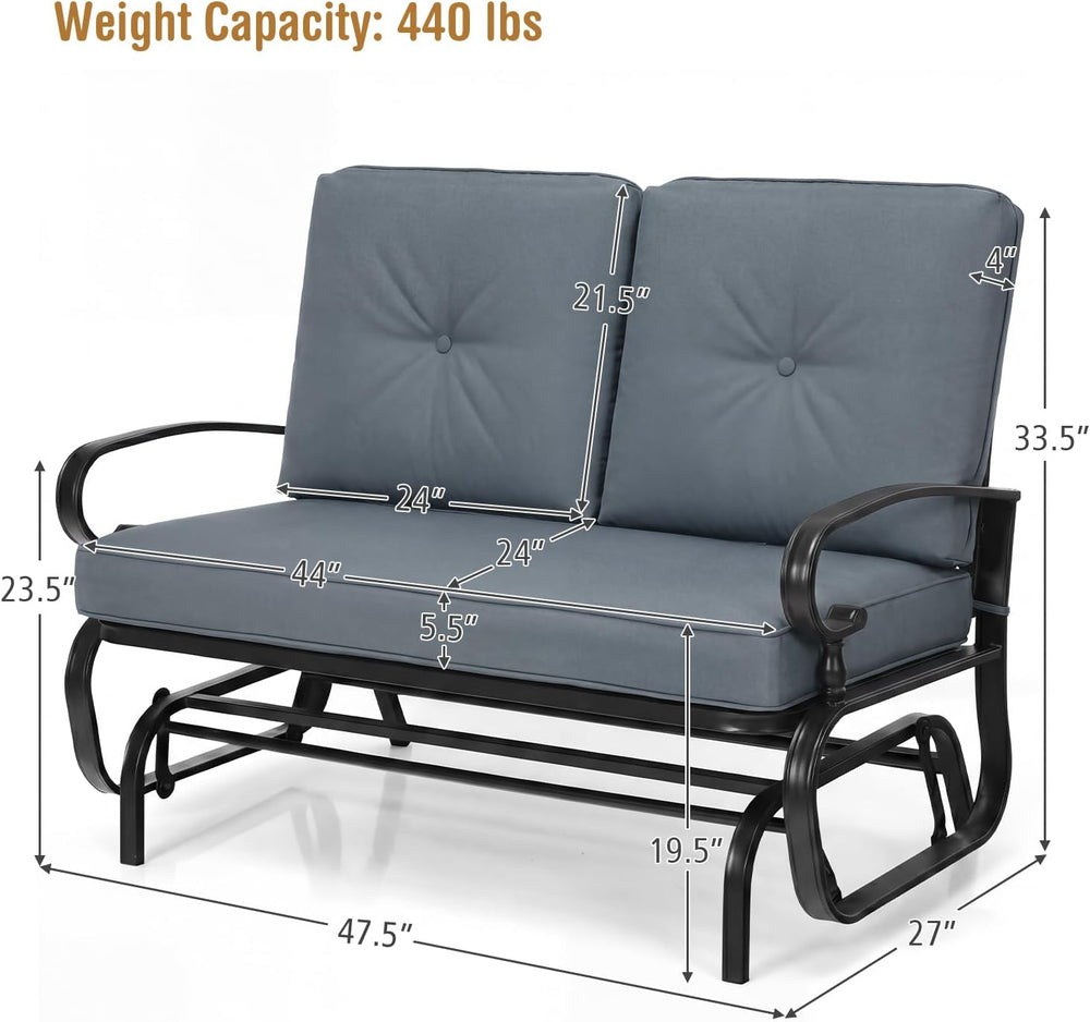 GIANTEX Outdoor Glider Bench, Patio 2 Person Loveseat with Removable Cushion,...