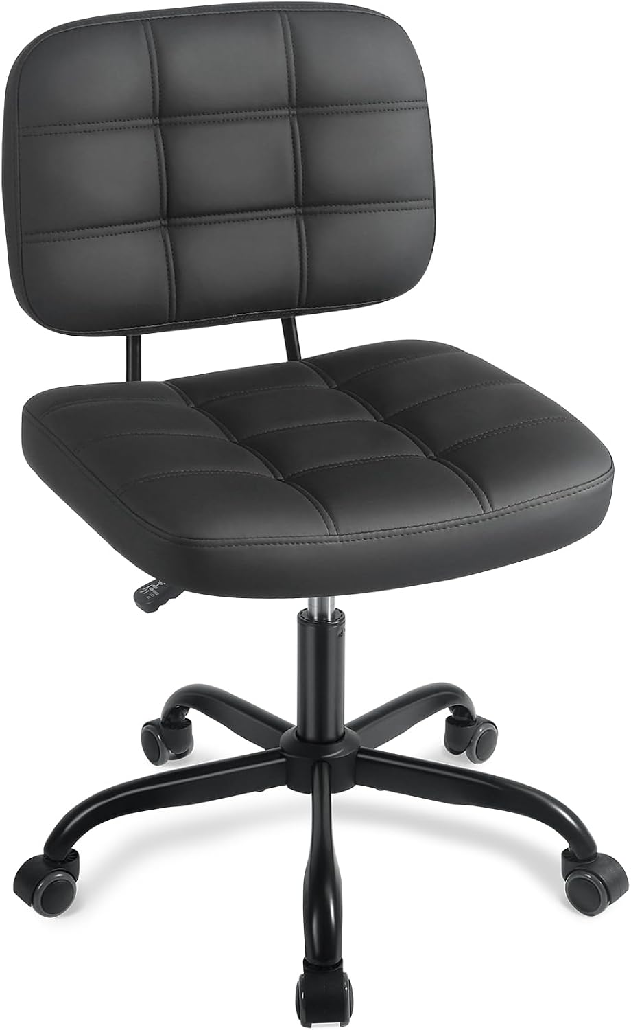 Armless Office Desk Chair, Small Drafting Desk Chairs with Wheels - Black