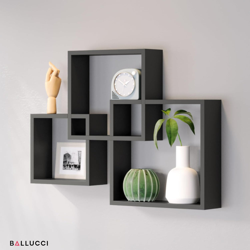 Ballucci Modern Interlocking Cube Floating Shelves, Wall Mount Wood Square Sh...