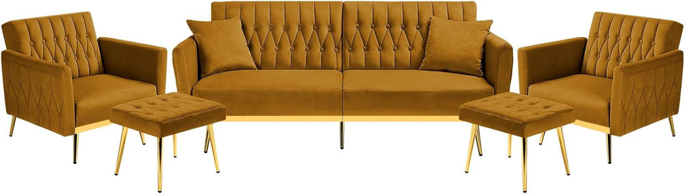 3 Pieces Velvet Sofa Set w/Adjustable Armrest &Backrest,Ginger