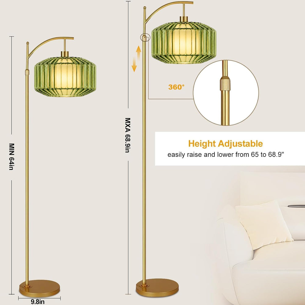 AHDWDW Glass Floor Lamp for Living Room Bedroom,Gold Dimmable Standing Lamp w...