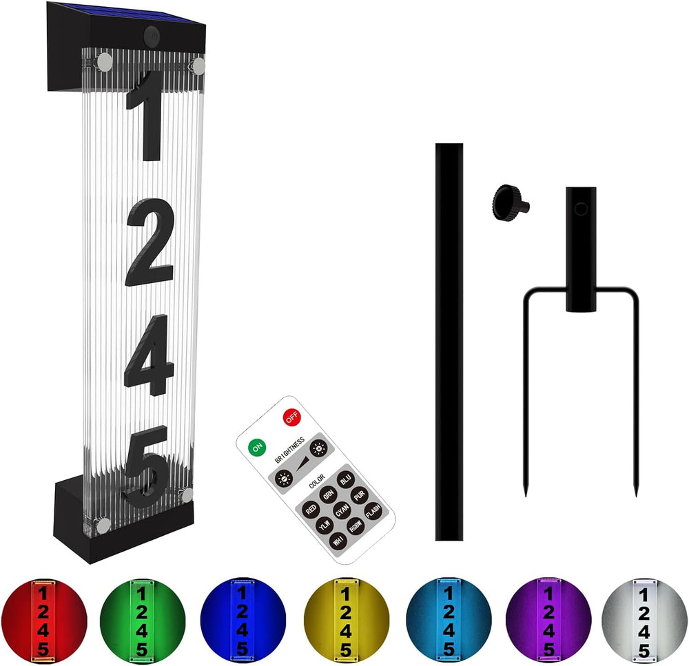 Solar House Number, Solar Address Number with 3D Acrylic Number Iron Stakes C...
