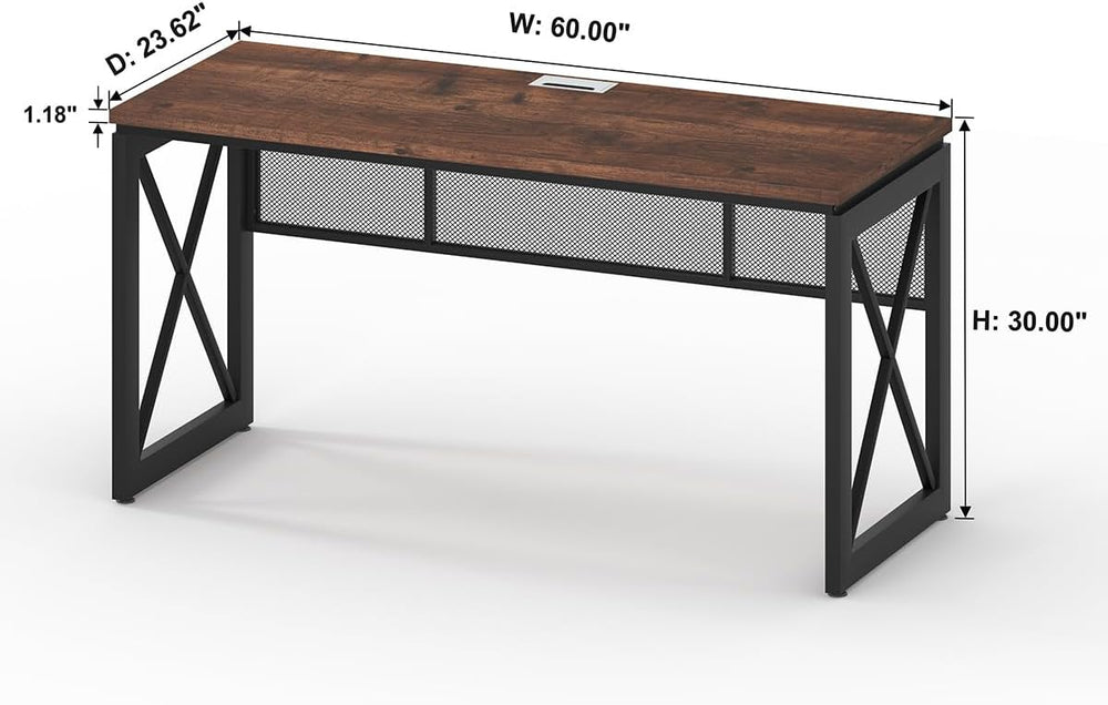BON AUGURE 60 Inch Computer Desk for Home Office, Industrial Metal Wood Desks...