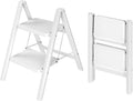 Valeo 2 Step Ladder,Lightweight Folding Step Stool with Wide Anti-Slip Pedal, 330LBS Capacity, Heavy Duty,Sturdy Iron Metal Step Stool for Home, Kitchen, Closet, Adults, White