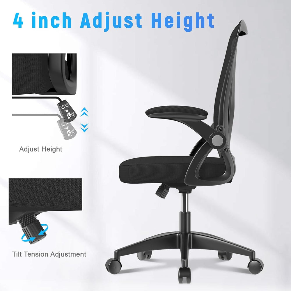 naspaluro Home Office Desk Chair Mid Back with Adjustable Height Dark Black