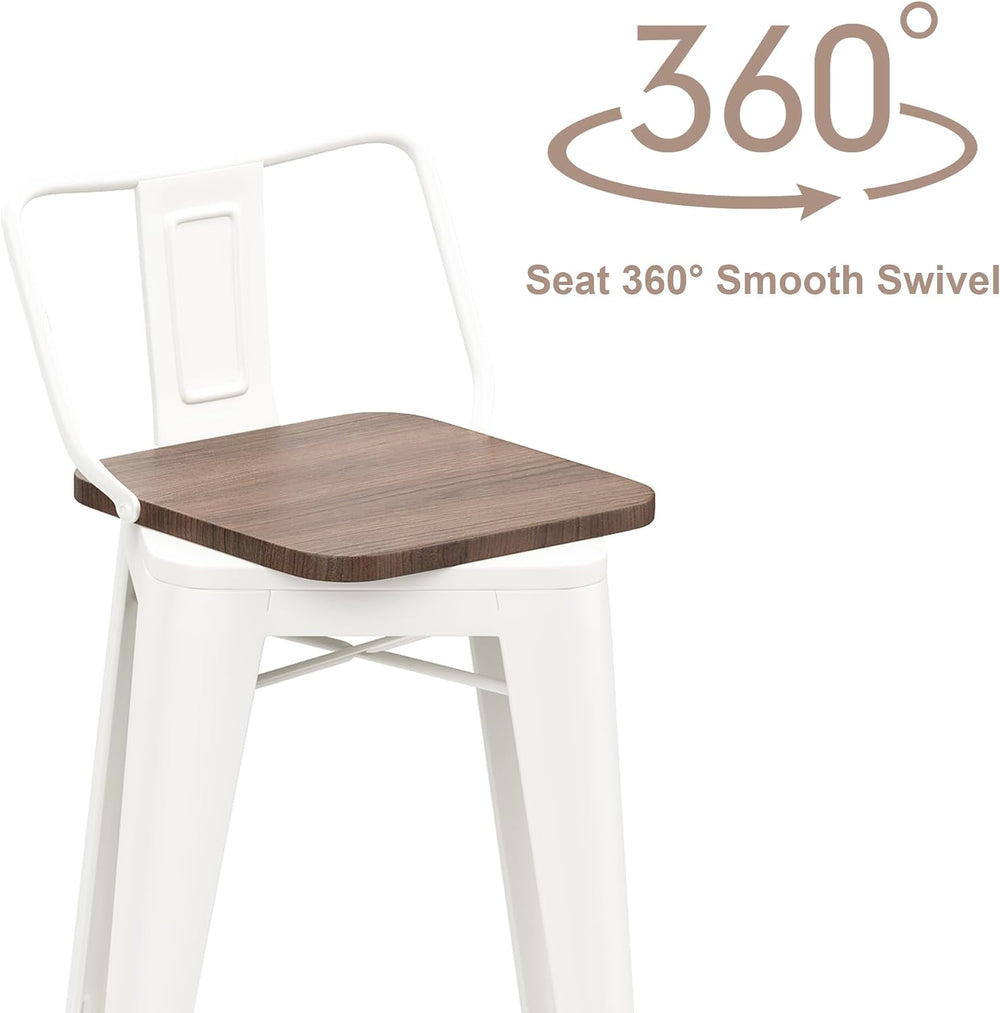 Swivel Bar Stools Set of 4 , 30” Bar Height Industrial Barstools White