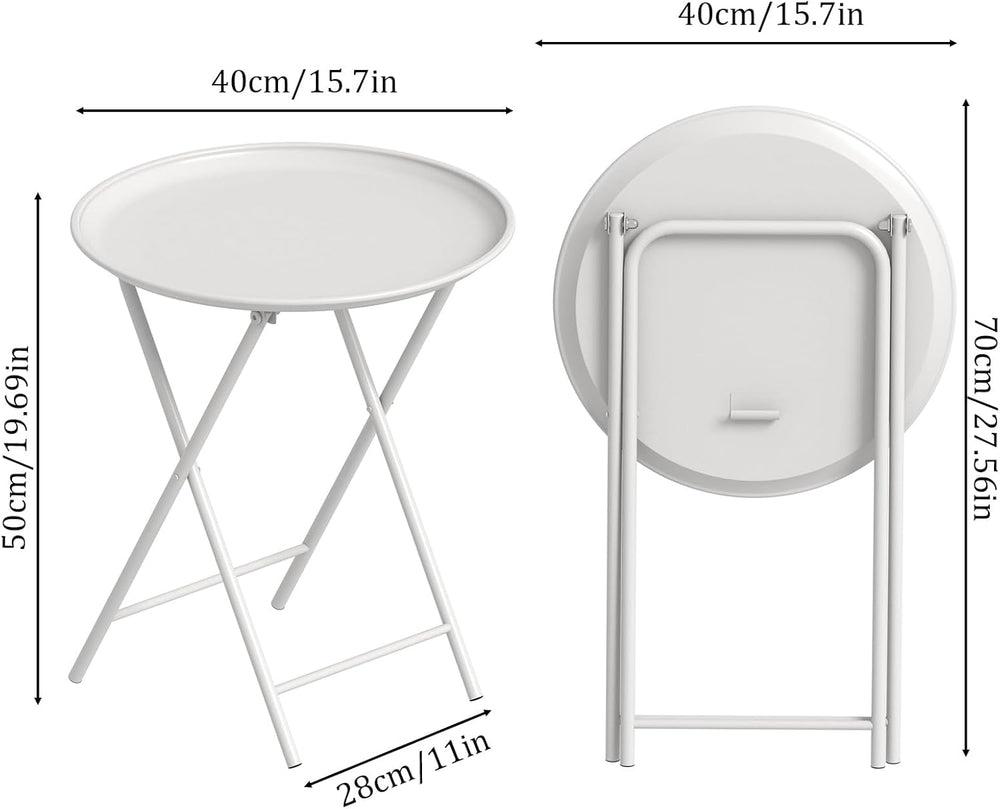 Garden 4 you Folding TV Tray Table, Metal Round Side Table, White Dinner Tabl...